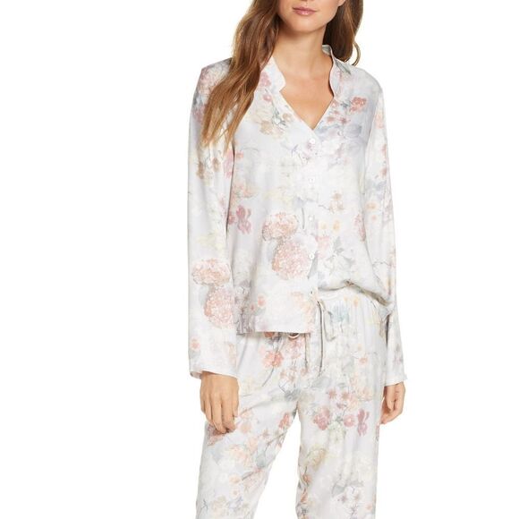 Women's Flora Nikrooz Moira Floral Print Twill Pajamas, Size Small - Grey - Picture 1 of 6
